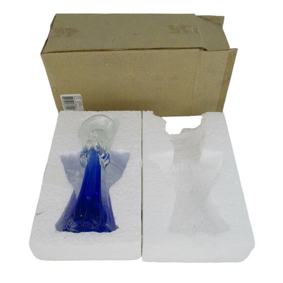 Glass Angel Blue Glass Figurine Art 6" Tall Kobal Blue Glass Angel Figure - Picture 1 of 7